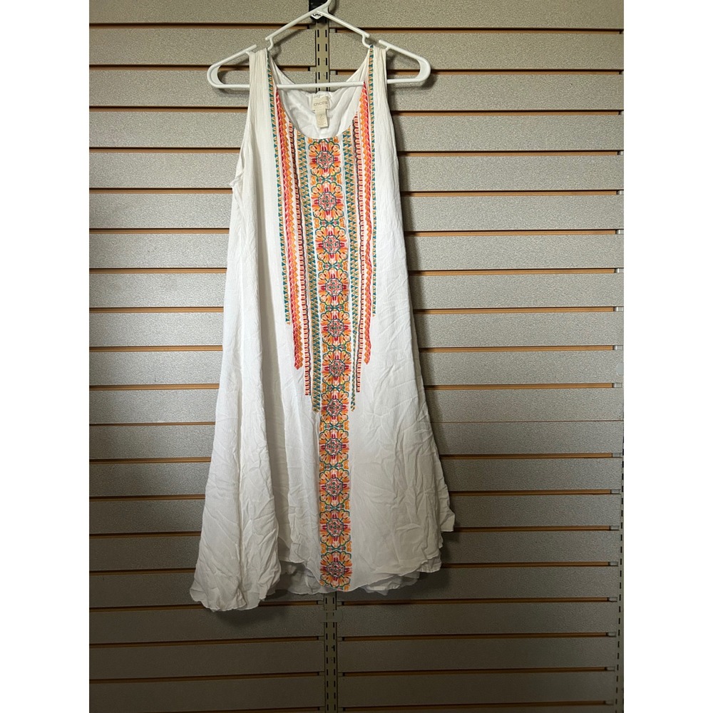 Chico's White Multi Embroidered Sleeveless Gauze Swing Dress Size 2 L Large Boho